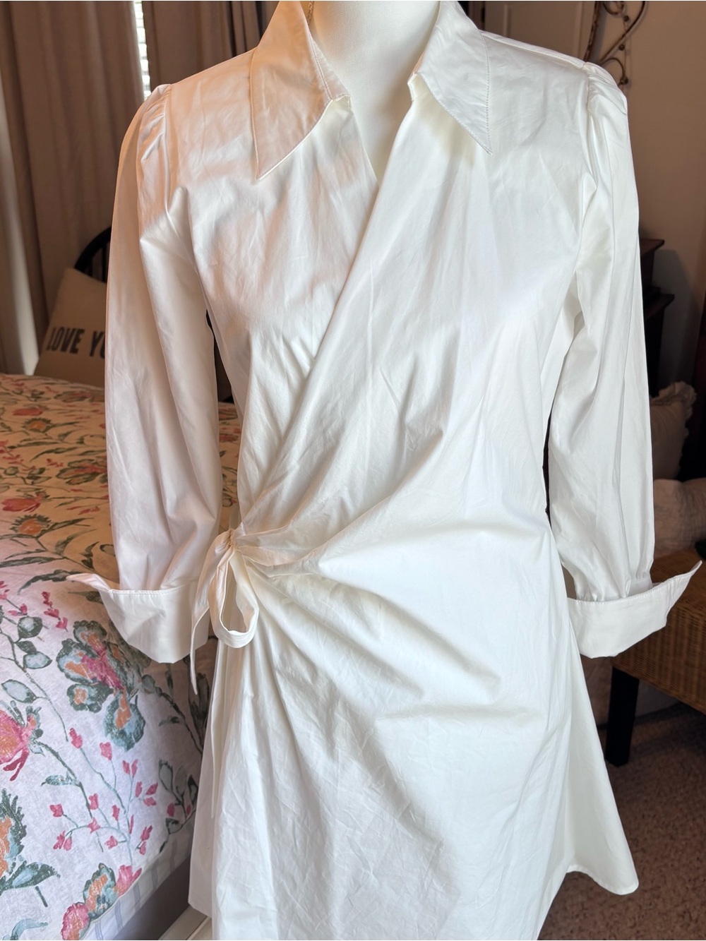 White poplin wrap Shirt Dress with Tie Waist